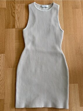 Aritzia Babaton Cream Ribbed Tank Mini Dress